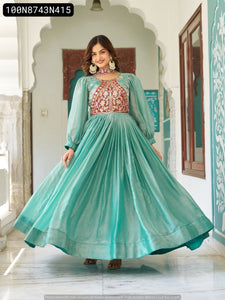 TRENDBUY Heavy Embroidered Fendy Silk Gown with Dupatta
