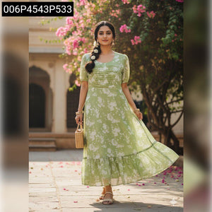 TRENDBUY Floral Georgette Maxi Dress with Pleated Yoke