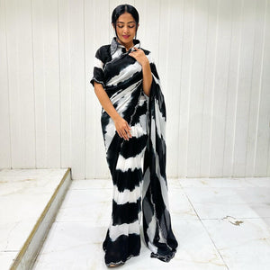 Chinon Handwork Saree with Digital Print Blouse