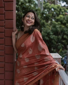 Exquisite Banarsi Soft Silk Saree with Copper Jari Leaf Weaving & Jacquard Blouse | TRENDBUY