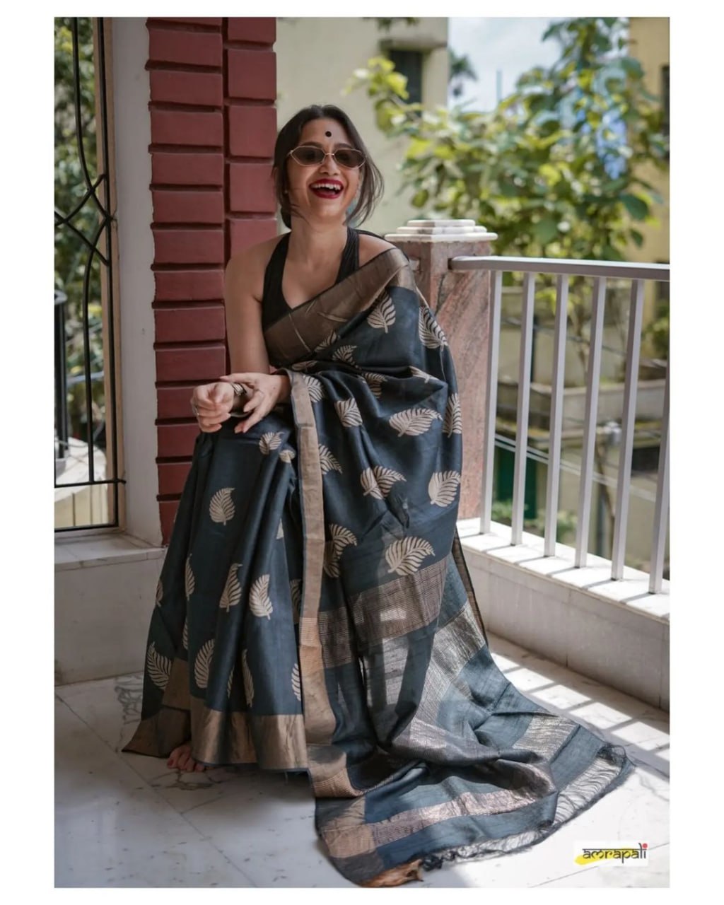 Banarsi Soft Silk Saree with Copper Jari Leaf Weaving and Jacquard Blouse