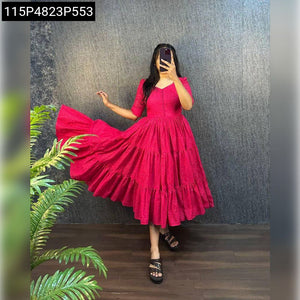 TRENDBUY Hakoba Cotton Tiered Midi Dress with Pocket & Half Sleeves