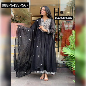 TRENDBUY Embroidered Tiered Cotton Anarkali Kurta Set with Dupatta & Pant