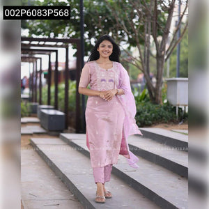 TRENDBUY Chinon Embroidered Kurti with Pants & Net Dupatta Set