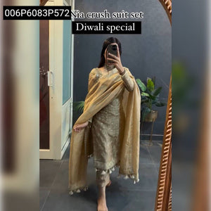 TRENDBUY Embroidered Crush Silk Suit Set with Dupatta