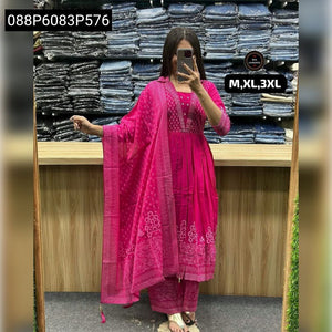 TRENDBUY Women's Cotton Saganeri Flared Kurta Set with Dupatta