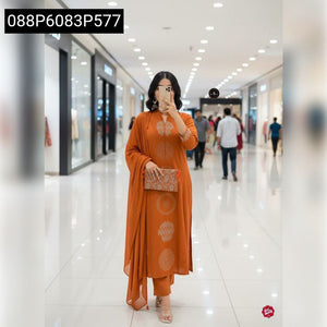 TRENDBUY Women's Embroidered Cotton Kurta Pant & Malmal Dupatta Set