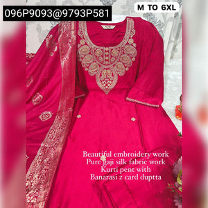 TRENDBUY Premium Gajji Silk Hand Work Kurta Set with Jaquard Dupatta