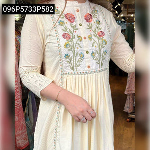 TRENDBUY Cotton Dobby Zikzak Shiffli Kurti Set with Pant & Stall Dupatta