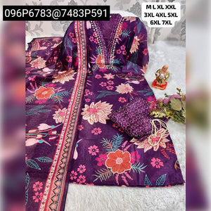 TRENDBUY Handwork Jarna Silk Floral Print Kurti with Pant & Dupatta Set