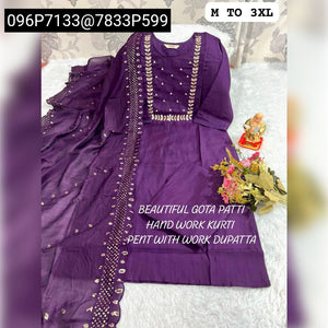 TRENDBUY Premium Muslin Silk Kurti with Gota Patti Work Pant & Dupatta