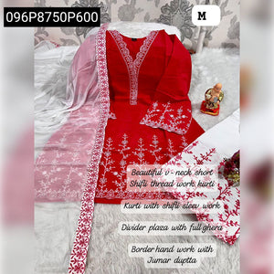 TRENDBUY Heavy Banana Silk Siffli Work Kurti with Plazzo & Georgette Duppata Set
