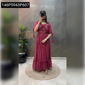 TRENDBUY Designer Hand Work Faux Georgette Midi Dress