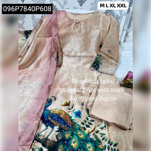TRENDBUY Premium Jarna Silk Printed Kurti Pant Dupatta Set