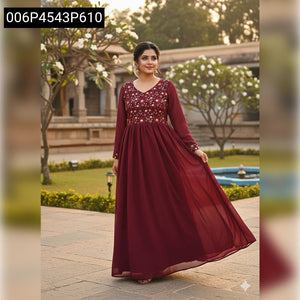 TRENDBUY Embroidered Georgette Anarkali Gown for Festive Occasions