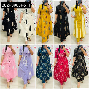 TRENDBUY Digital Print A-line Rayon Kurti & Pant Co-ord Set
