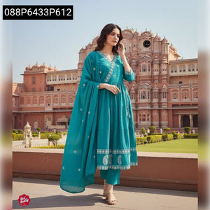 TRENDBUY Embroidered Cotton Kurti with Pant & Dupatta Set