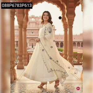 TRENDBUY Embroidered Vichitra Silk Anarkali Kurti Set with Dupatta
