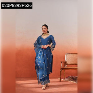 TRENDBUY Embroidered Chanderi Silk Kurti, Palazzo & Dupatta Set