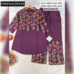 TRENDBUY Women's Cotton Floral Handwork Co-ord Set with Pants