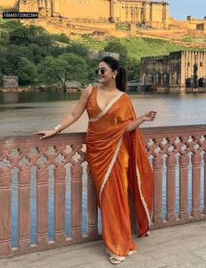 TRENDBUY Terracotta Orange Two-Tone Space Silk Saree with Embroidered Sequence Border