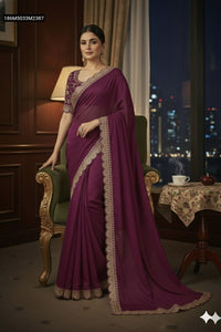 TRENDBUY Elegant Silk Saree with Super Diamond Work & Embroidered Blouse