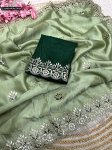 TRENDBUY Elegant Soft Silk Blend Saree with Heavy Gota Foil Work & Embroidered Blouse