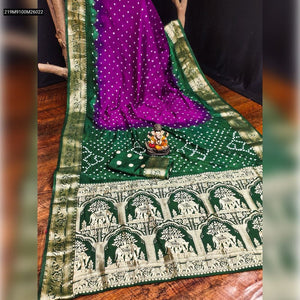 TRENDBUY Premium Bandhej Silk Saree with Zari Weaving Elephant Border & Tissue Pallu