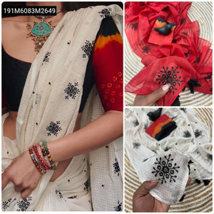TRENDBUY Premium Kota Doriya Saree with Embroidery & Contrast Muslin Blouse
