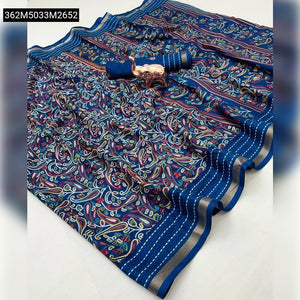 TRENDBUY Women's Cotton Crepe Paisley 3D Print Saree with Katha Work & Zari Border