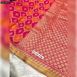 TRENDBUY Hot Pink & Orange Banarsi Silk Saree with Rich Weaving & Running Blouse