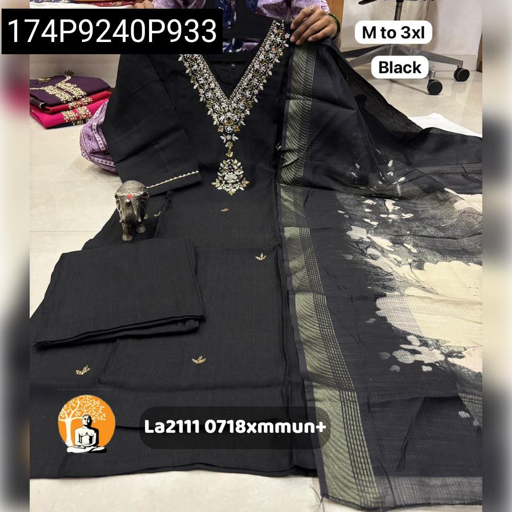 Elegant Black Women's Hand Work Kurti Pant Set with Kota Doriya Dupatta
