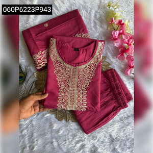 Women's Embroidered Roman Silk Kurti Set with Dupatta | Festive