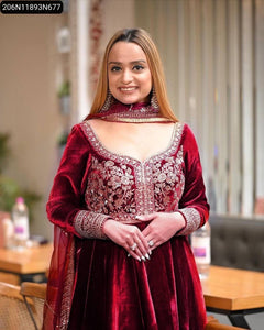 Women's Embroidered Velvet Anarkali Gown | Festive & Party Wear