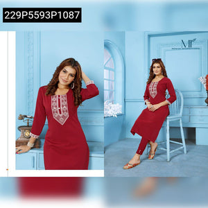 Women's Embroidered Rinkal Cotton Kurti Pant Set | Moksh International