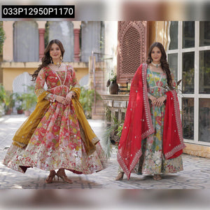 Digital Printed Russian Silk Gown for Women | Festive & Party Wear