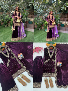 Designer Velvet Kurti-Plazzo Set Women's | Festive & Occasion Wear