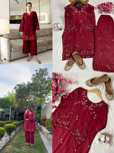Maroon Embroidered Cord Set Women's | Elegant & Versatile