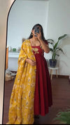 Hand Painted Maggam Work Women's Gown | Vichitra Silk Party Wear