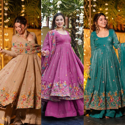 Women's Embroidered Crunchy Silk Sharara Set | Party Wear