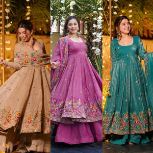 Women's Embroidered Crunchy Silk Sharara Set | Party Wear