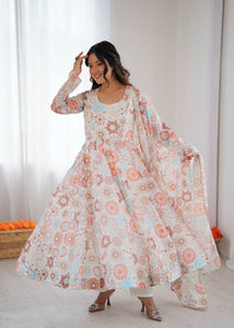 Sunkissed Floral Print Organza Anarkali Gown Women's | Festive Wear