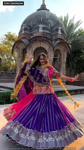 TRENDBUY Fuchsia Pink & Royal Purple Embroidered Fox Georgette Lehenga Set