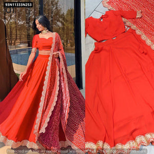 TRENDBUY Elegant Red Georgette Embroidered Lehenga Choli Set with Bandhani Dupatta