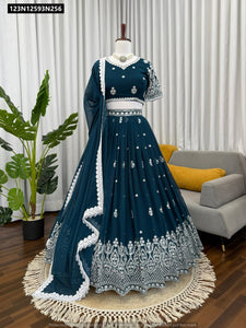 TRENDBUY Teal Faux Georgette Lehenga Choli Set with Sequins & Thread Work