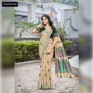 Cotton Silk Floral Print Saree for Women | Festive & Daily Wear
