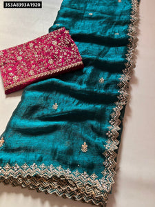 Crunchy Chiffon Crush Silk Saree for Women | Embroidered Festive Wear