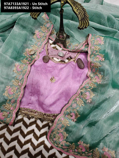 Designer Aqua Green Saree with Lavender Blouse | Festive Wear