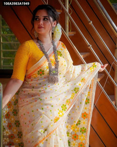 Vibrant Digital Floral Print Cotton Linen Saree for Women | Daily & Festive Wear