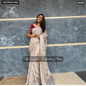 Moss Chiffon Saree with Embroidered Blouse for Women | Festive